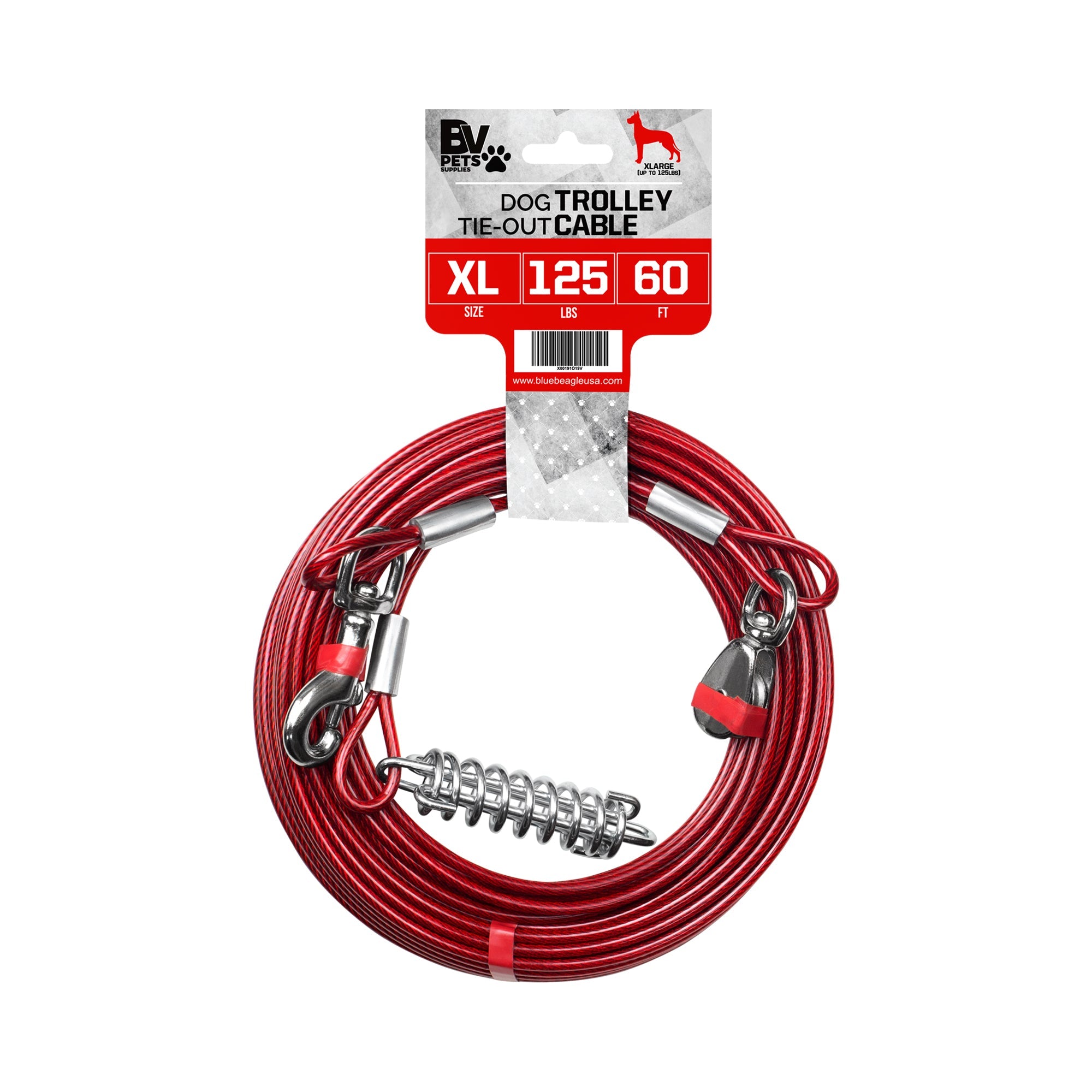 BV Pet 60 Feet Trolley System with Runner Cable - 10 Feet, Red